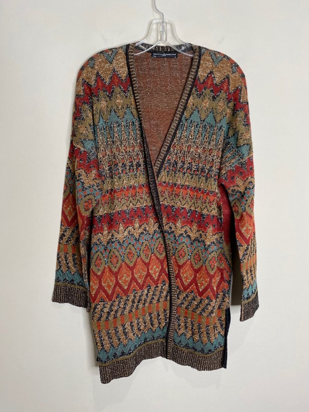 Peruvian Connection Dauphine Open Longline Cardigan Metallic Floral Medallion XL - Picture 3 of 13